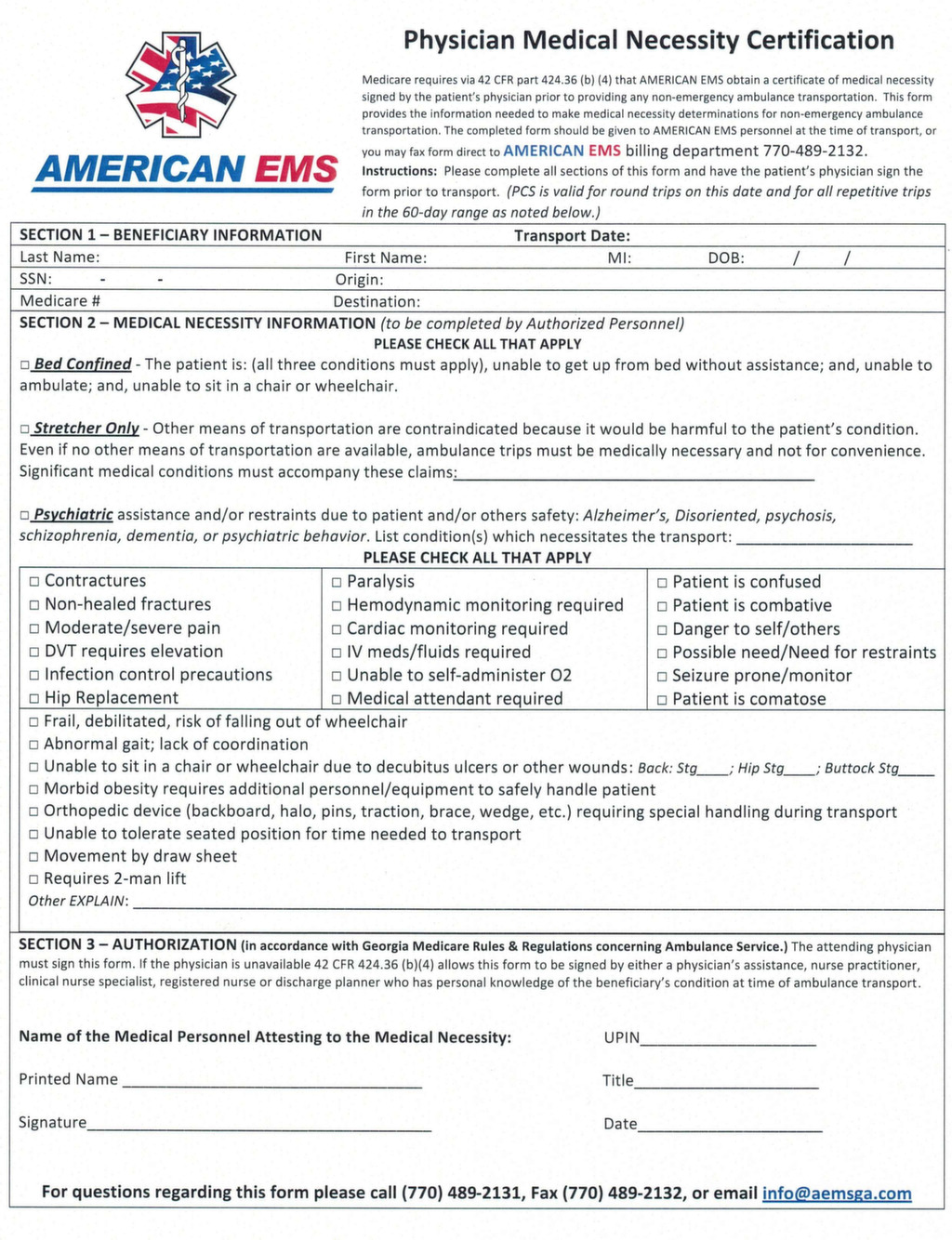Medicare Medical Necessity Form For Ambulance Transport Transport